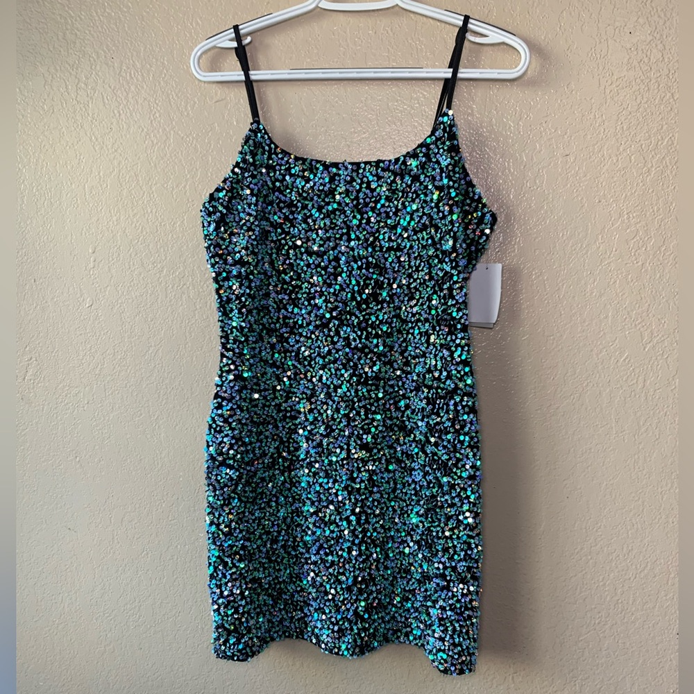 BP Blue Silver Dazzle Sequin Night Out Camisole HOCO Party Mini Dress Size M NWT - Picture 3 of 8
